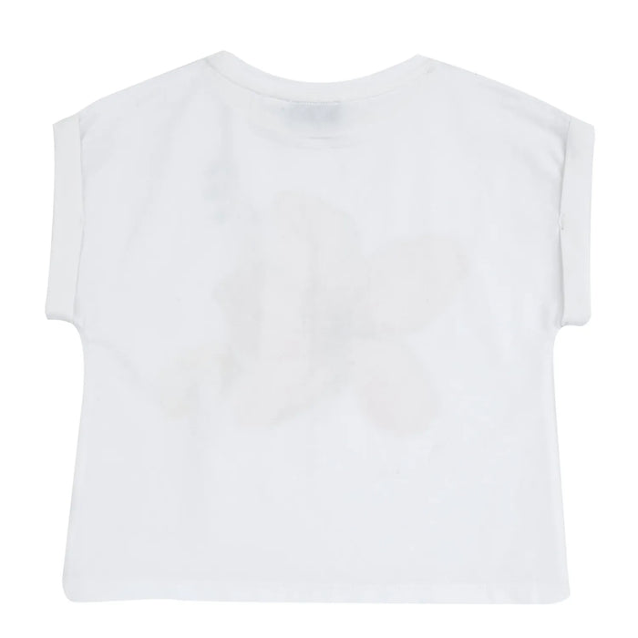 Girls White and Pink Floral Printed T-shirt