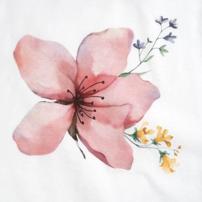Girls White and Pink Floral Printed T-shirt