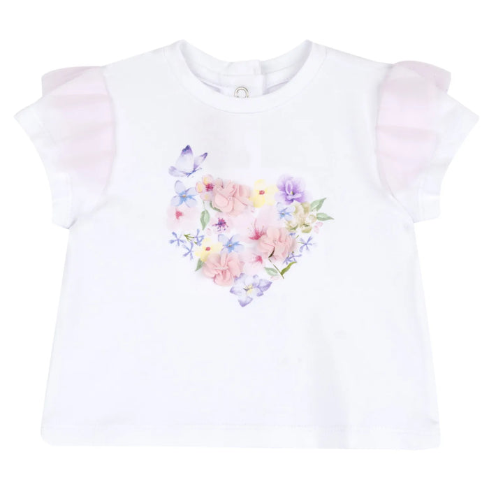 Girls White and Pink Graphic Printed T-shirt