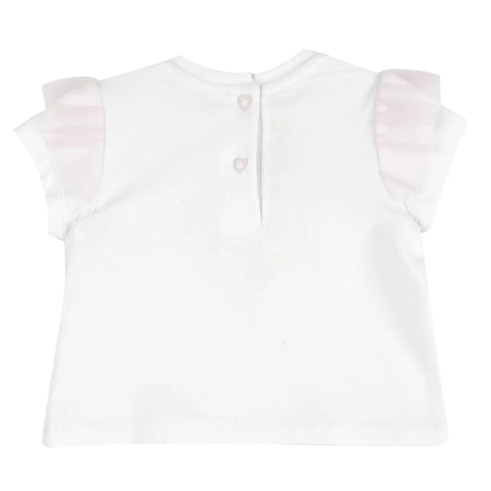 Girls White and Pink Graphic Printed T-shirt