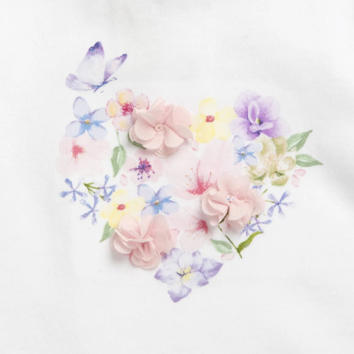 Girls White and Pink Graphic Printed T-shirt