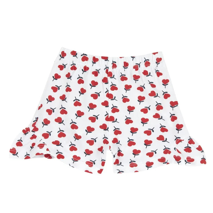 Girls White and Red Floral Printed Shorts
