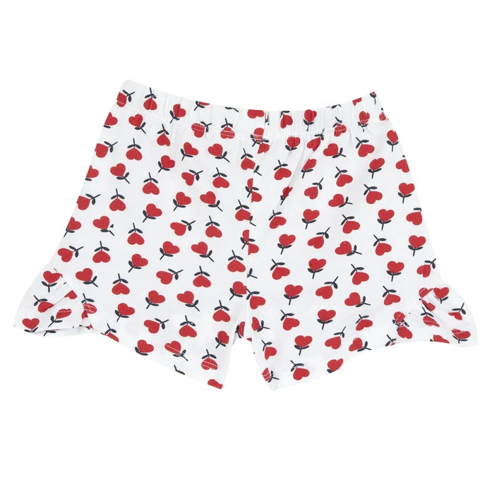 Girls White and Red Floral Printed Shorts