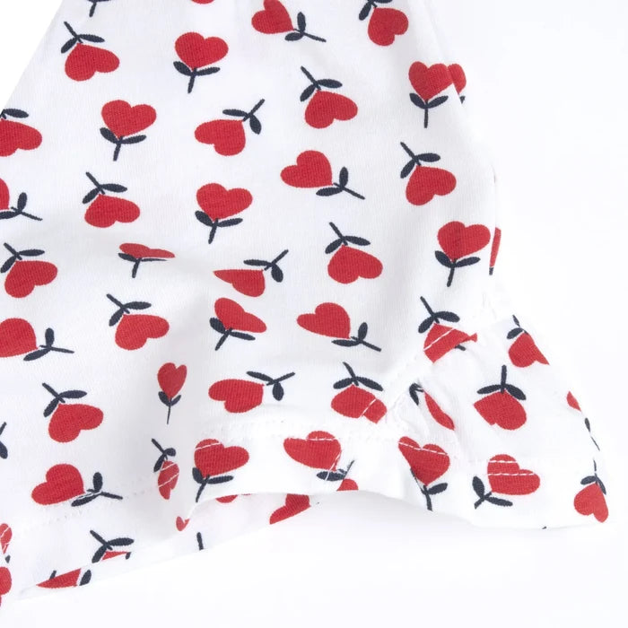 Girls White and Red Floral Printed Shorts