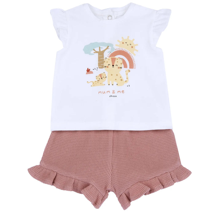 Girls White and Rust Graphic Printed Top with Shorts