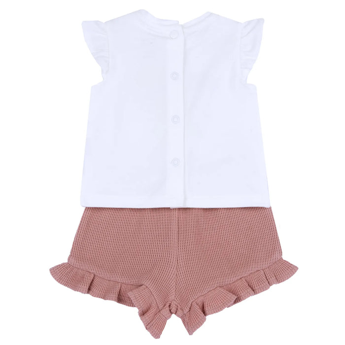 Girls White and Rust Graphic Printed Top with Shorts