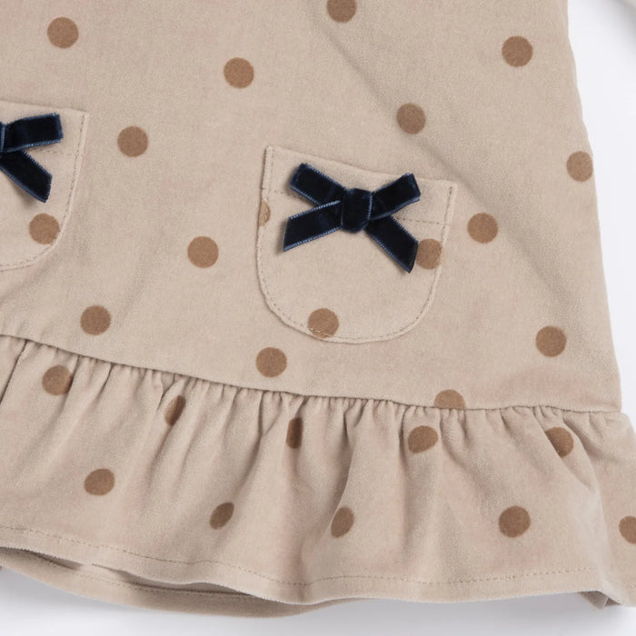 Girls White & Beige Polka Dot Printed T-shirt with Dress