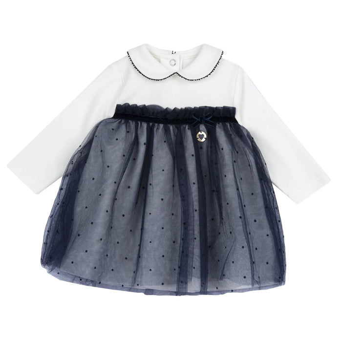 Girls White & Blue Peter Pan Collar Dress