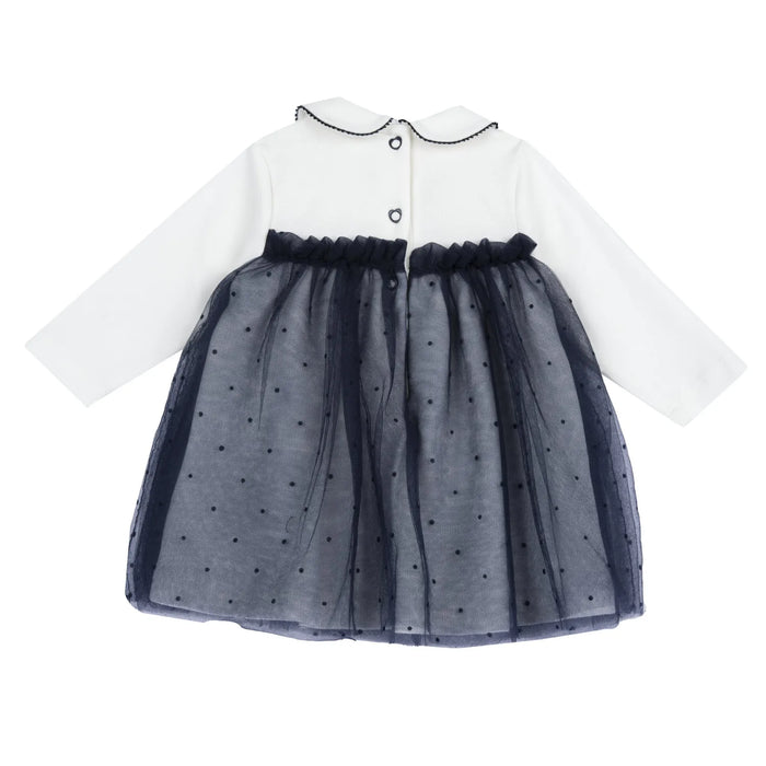 Girls White & Blue Peter Pan Collar Dress