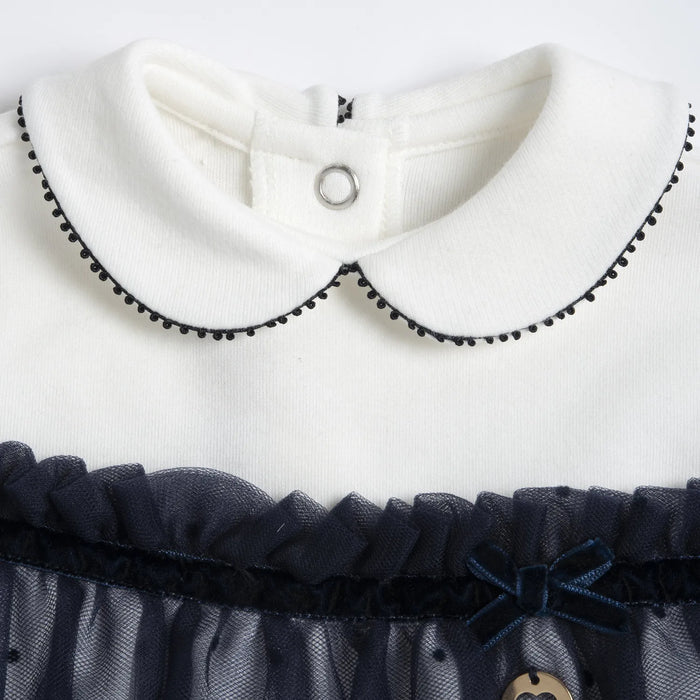 Girls White & Blue Peter Pan Collar Dress
