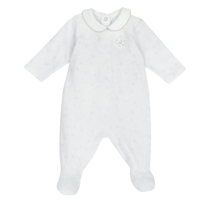 Girls White Embellished Back Opening Babysuit