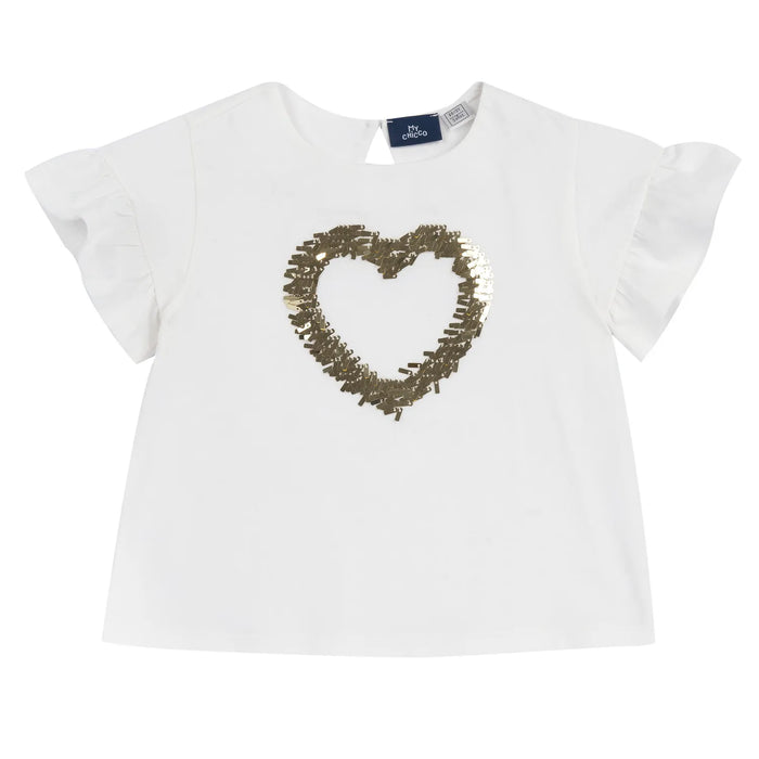Girls White Embellished Heart Top