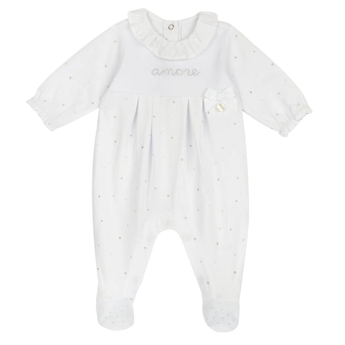 Girls White Embellished Leg Opening Babysuit
