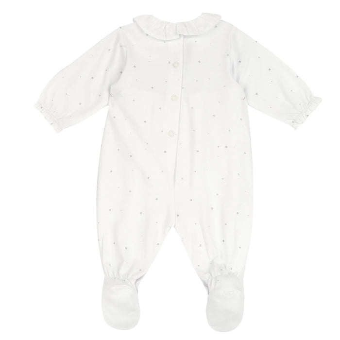 Girls White Embellished Leg Opening Babysuit