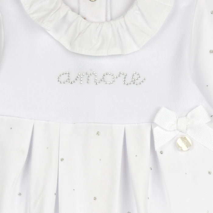 Girls White Embellished Leg Opening Babysuit