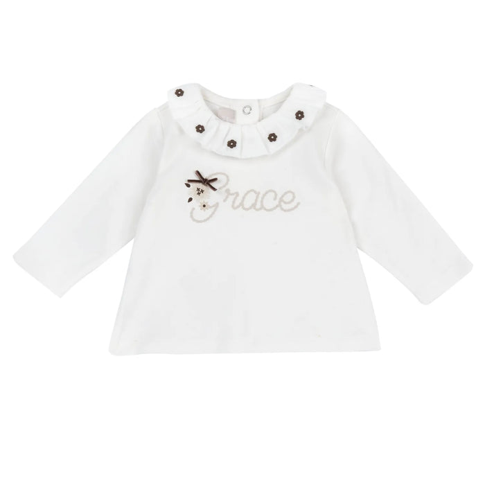 Girls White Embellished Long Sleeve T-shirt