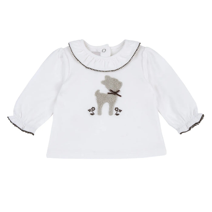 Girls White Embellished Round Neck Top