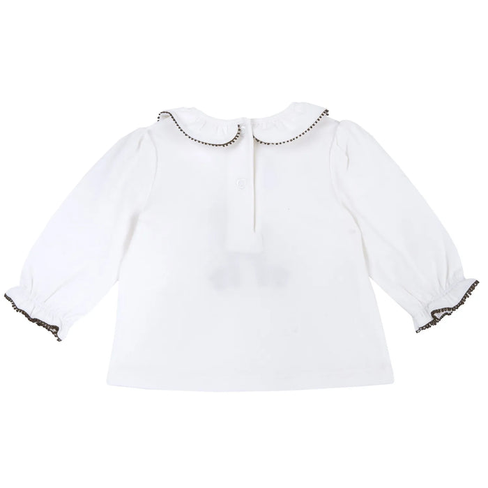 Girls White Embellished Round Neck Top