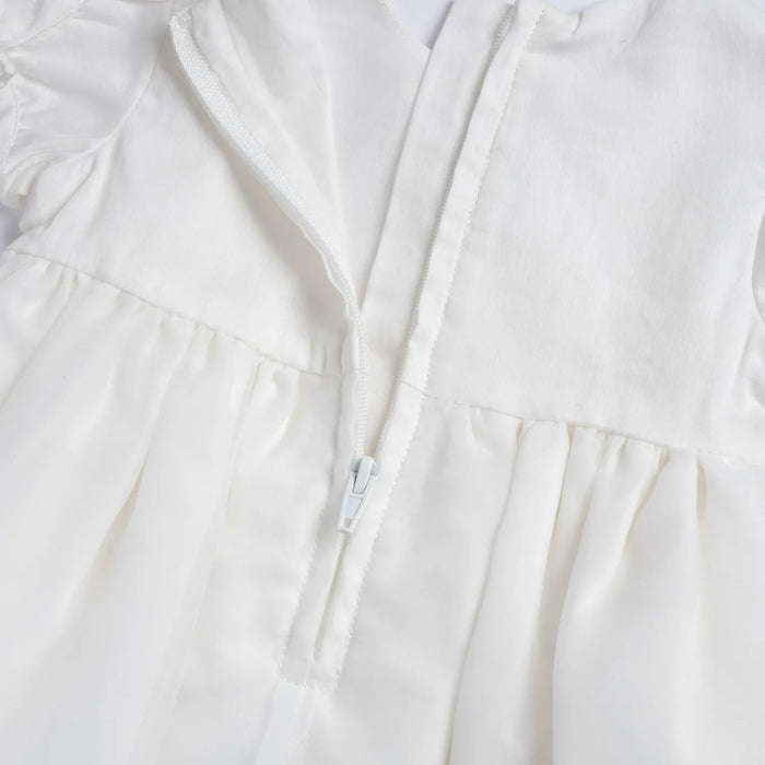 Girls White Embellished Short Sleeve Dress