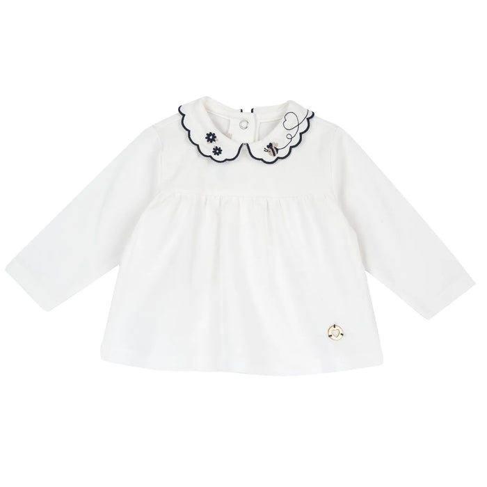 Girls White Embroidered A-Line Top