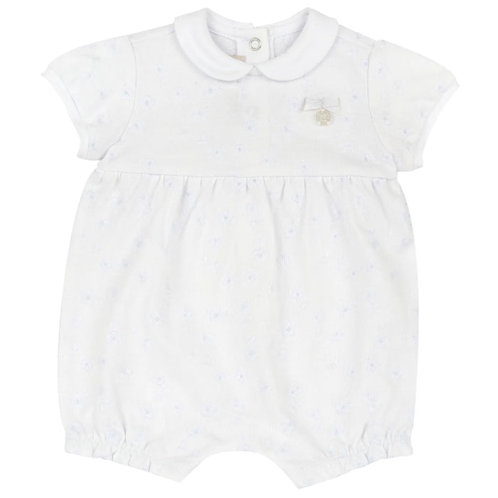Girls White Embroidered Romper
