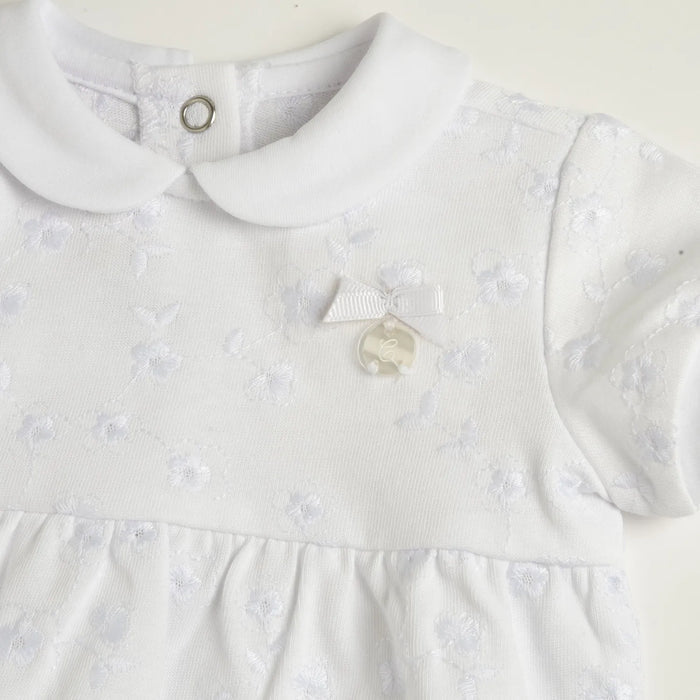 Girls White Embroidered Romper