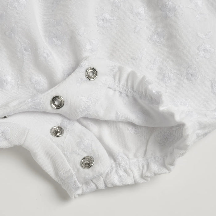 Girls White Embroidered Romper