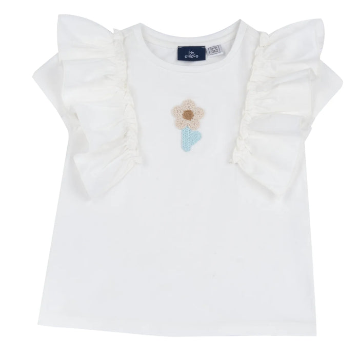Girls White Embroidered Self Design Top