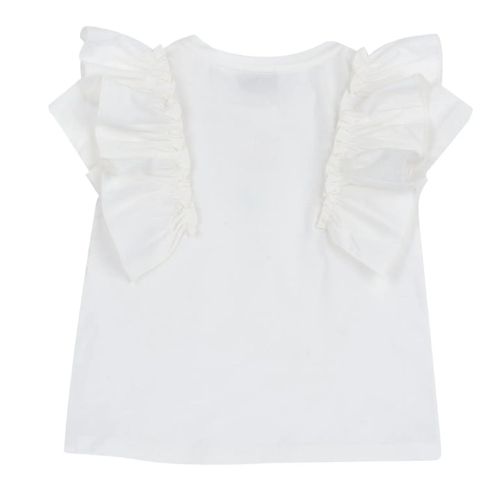 Girls White Embroidered Self Design Top