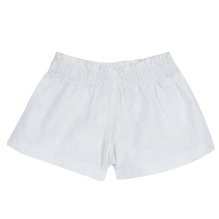 Girls White Embroidered Shorts