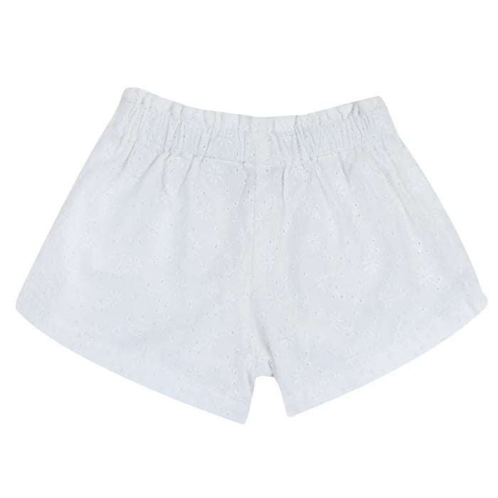 Girls White Embroidered Shorts
