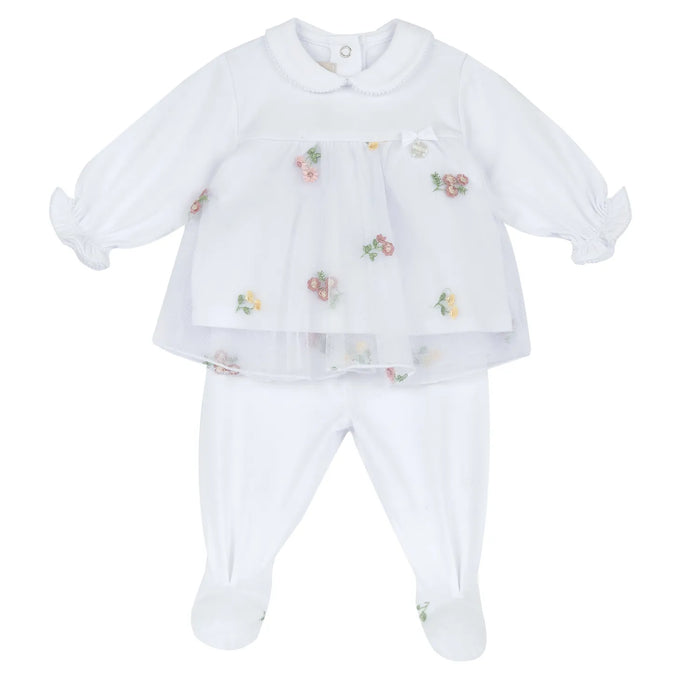 Girls White Embroidered Smock with Leggings