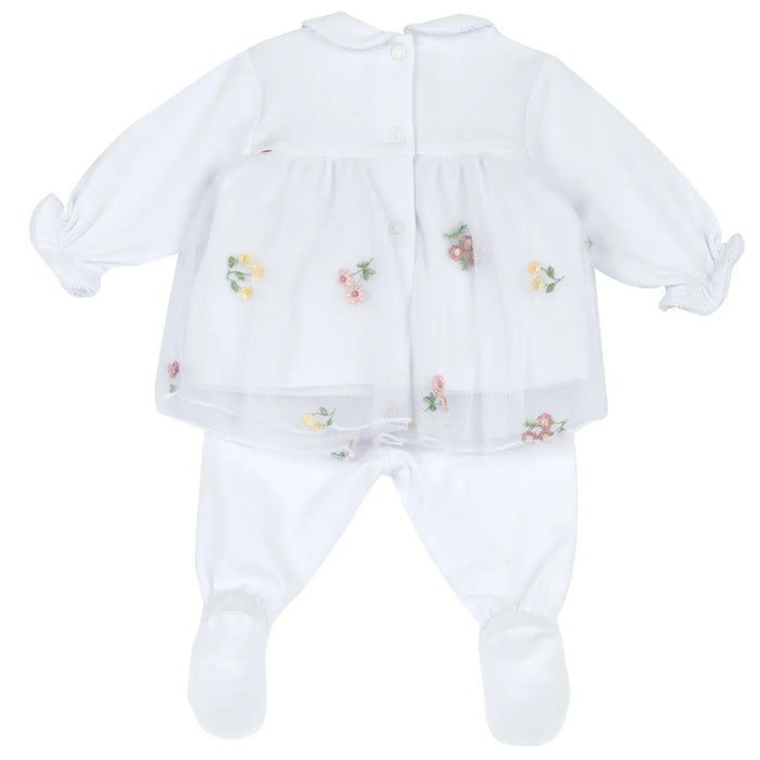 Girls White Embroidered Smock with Leggings