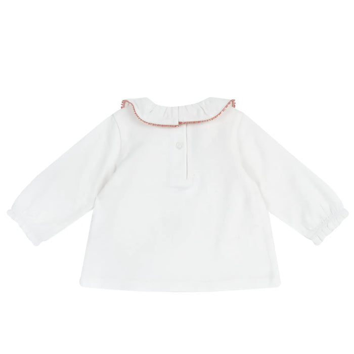 Girls White Floral Embroidered Long Sleeve Top