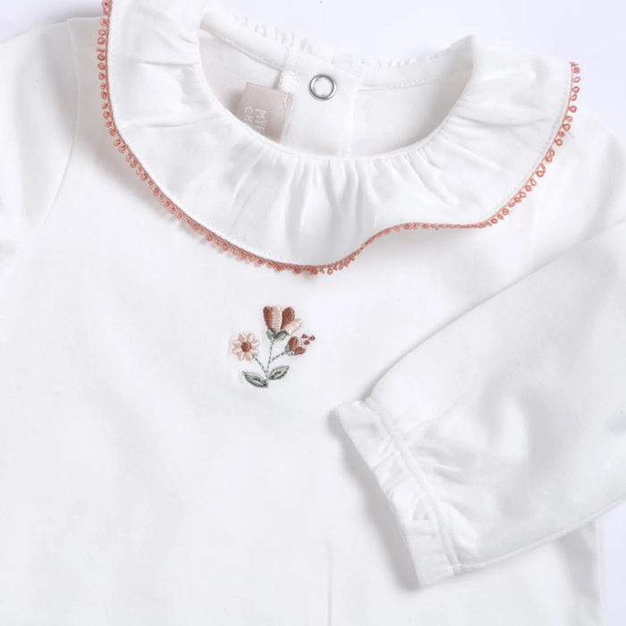 Girls White Floral Embroidered Long Sleeve Top