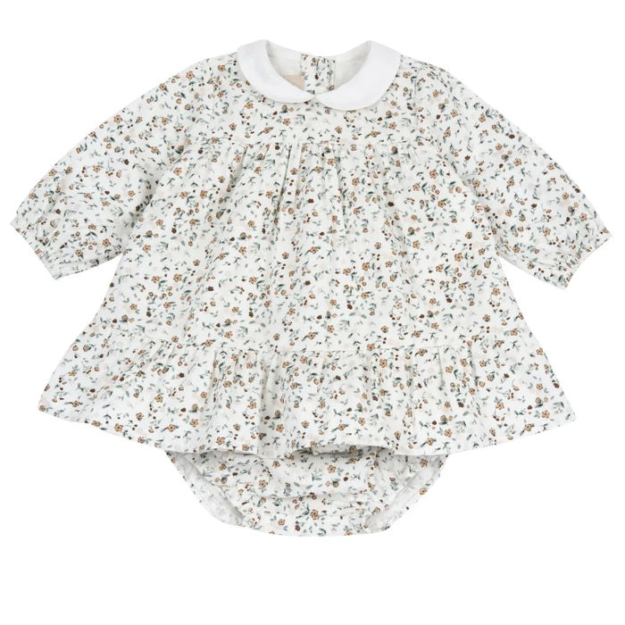 Girls White Floral Printed Dress with Panties