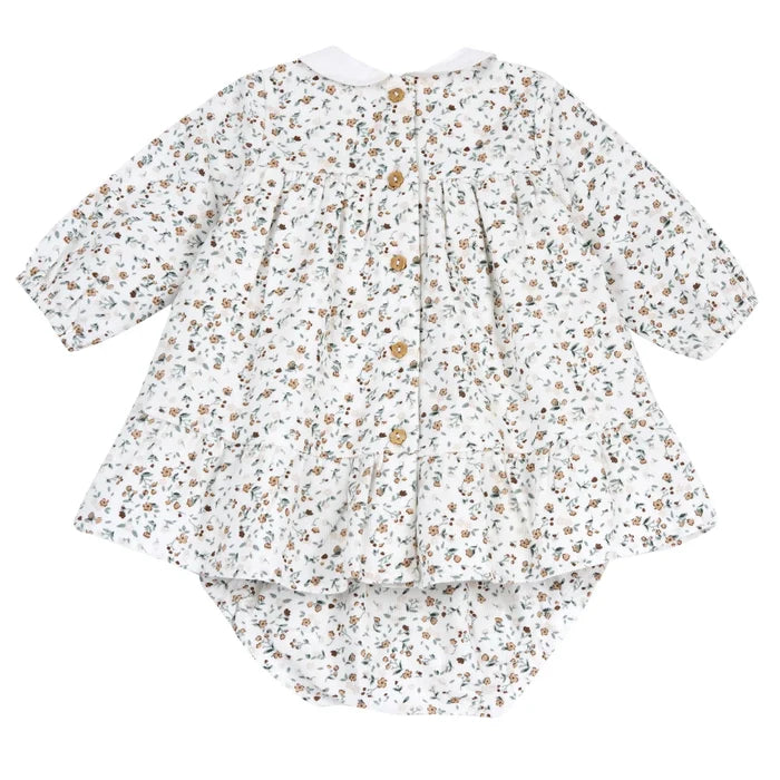 Girls White Floral Printed Dress with Panties
