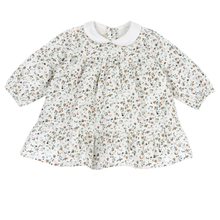 Girls White Floral Printed Dress with Panties