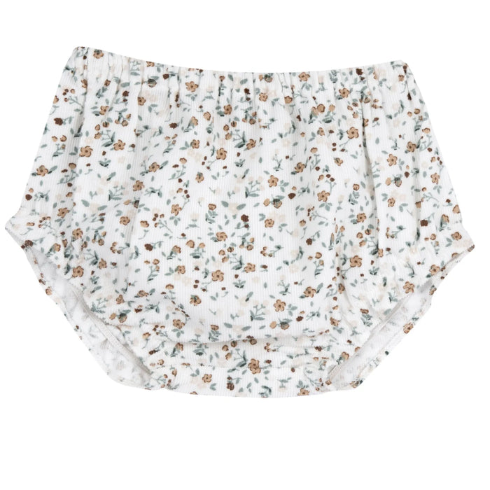 Girls White Floral Printed Dress with Panties