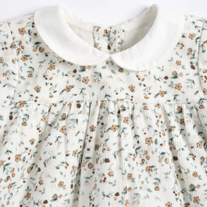 Girls White Floral Printed Dress with Panties