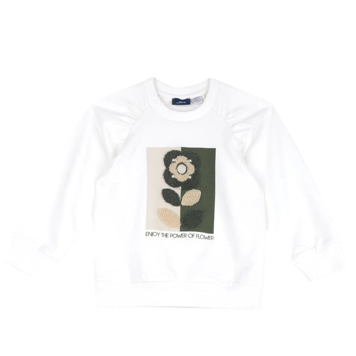 Girls White & Green Embroidered Sweatshirt with Leggings
