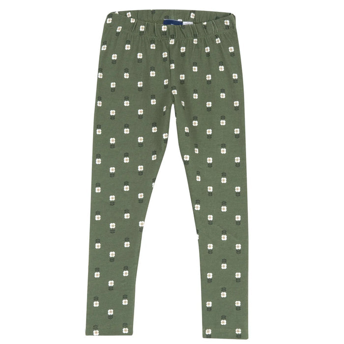 Girls White & Green Embroidered Sweatshirt with Leggings