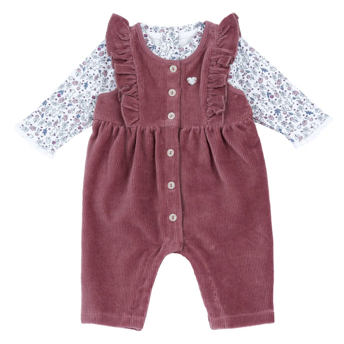 Girls White & Maroon Printed Top with Dungaree