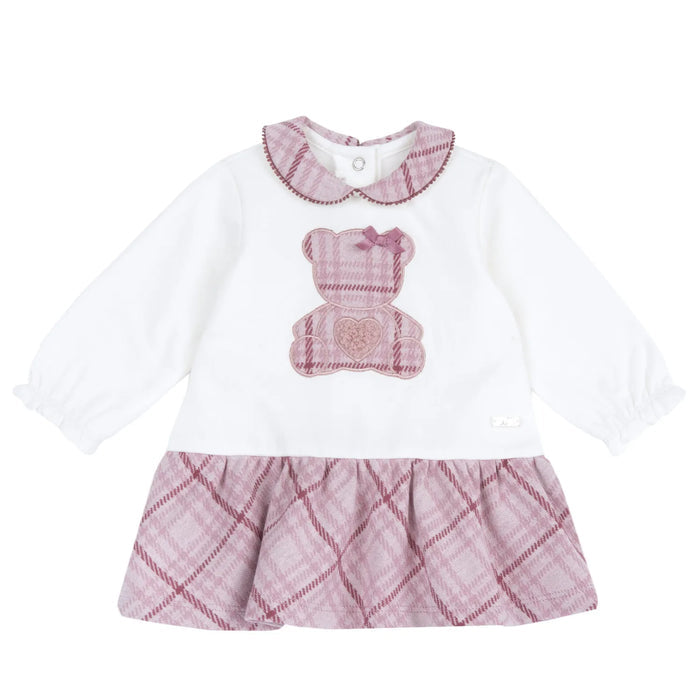Girls White & Pink Applique Long Sleeve Dress