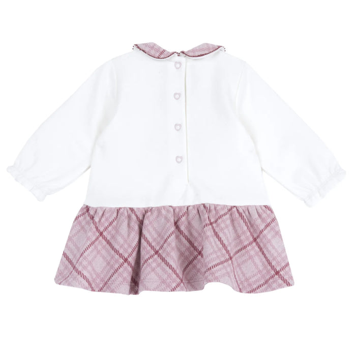 Girls White & Pink Applique Long Sleeve Dress