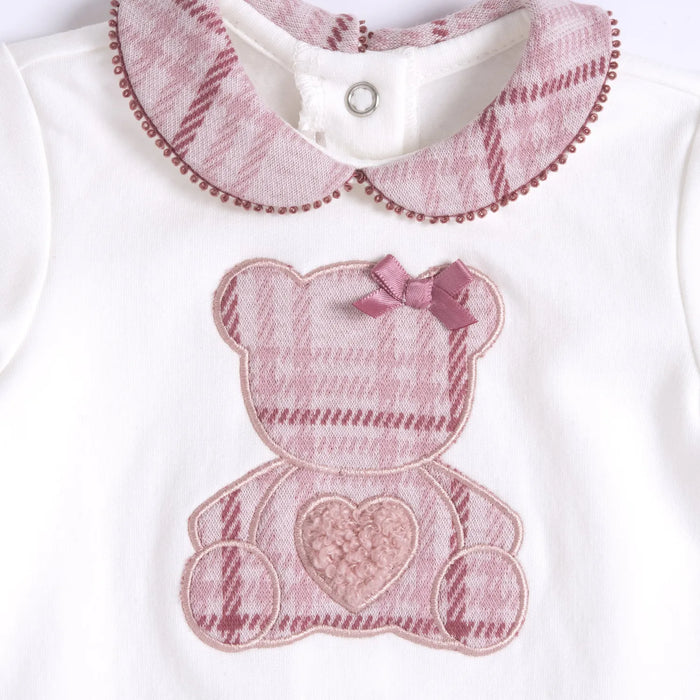 Girls White & Pink Applique Long Sleeve Dress