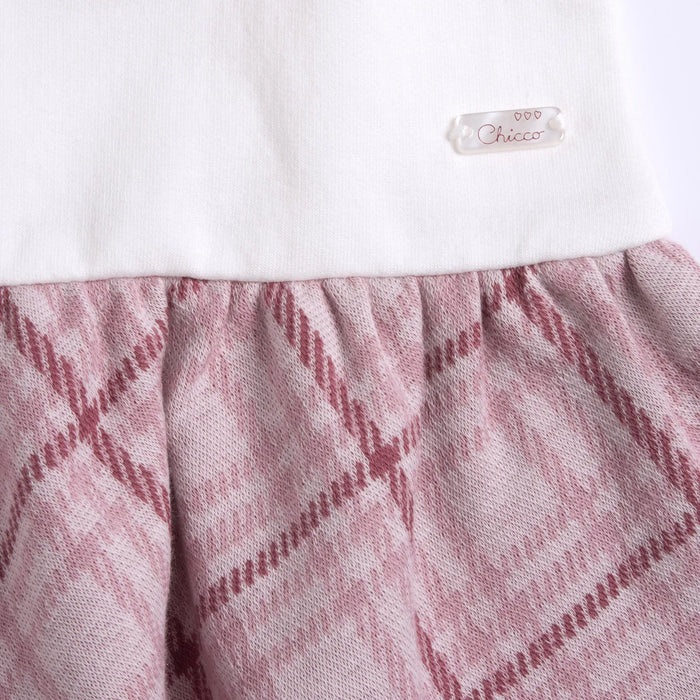 Girls White & Pink Applique Long Sleeve Dress