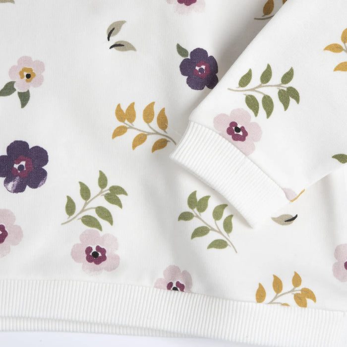 Girls White & Pink Floral Printed Sweatshirt with Long Trouser