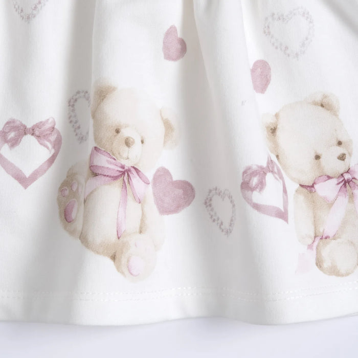 Girls White & Pink Printed Long Sleeve Dress
