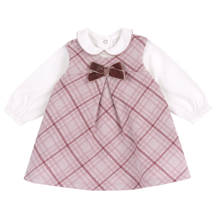 Girls White & Pink Solid Bodysuit with Pinafore Dress